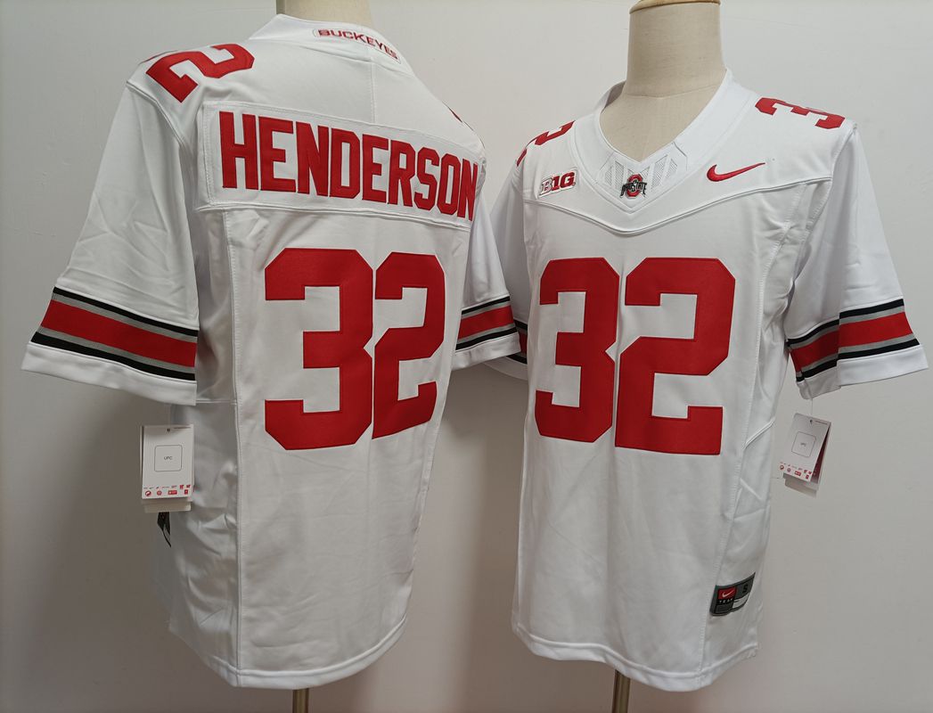 Men Ohio State Buckeyes 32 Henderson White Nike 2025 NCAA Jersey style 1